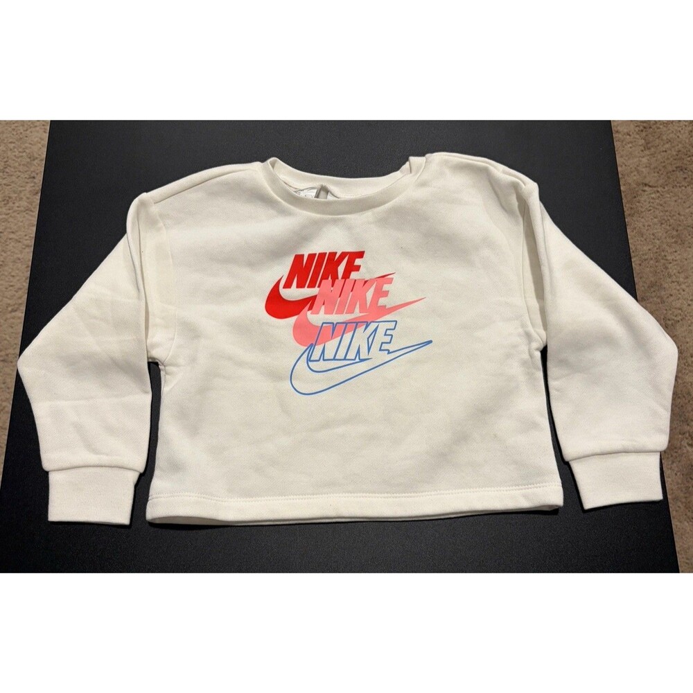 Nike Toddler Boys Crewneck Sweatshirt White Triple Swoosh Logo 3T 2-3Y NWOT